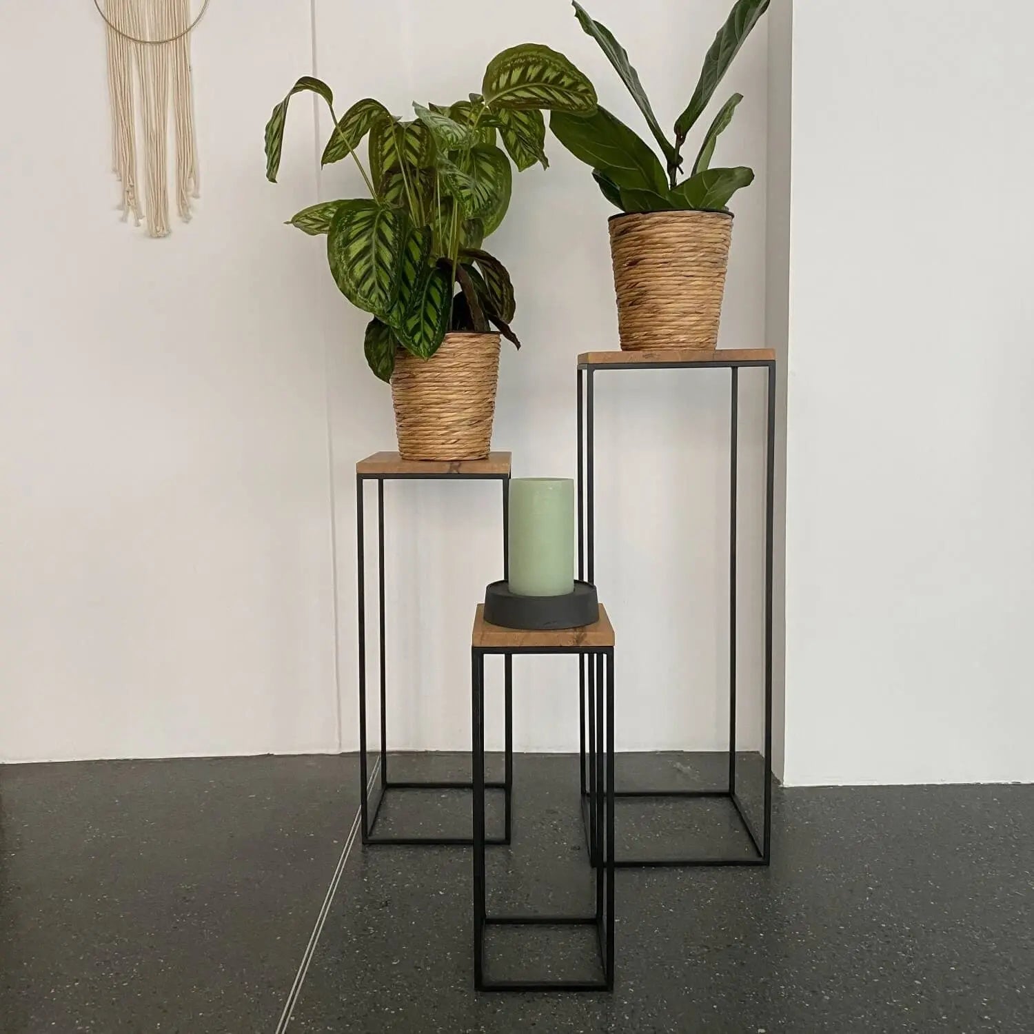 Blumenständer aus Eiche mit Metallstreben